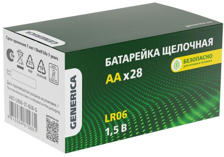 Изображение Элемент питания алкалиновый AA/LR6 Alkaline бокс (уп.28шт) GENERICA ABT-LR06-ST-B28-G