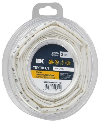 Изображение Трубка термоусадочная ТТУ нг-LS 4/2 бел. (уп.2м) IEK UDR12-004-002-002-K01-T