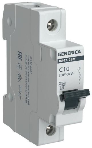 Изображение Выключатель автоматический модульный 1п C 10А 4.5кА ВА47-29М GENERICA MVA21-1-010-C-G