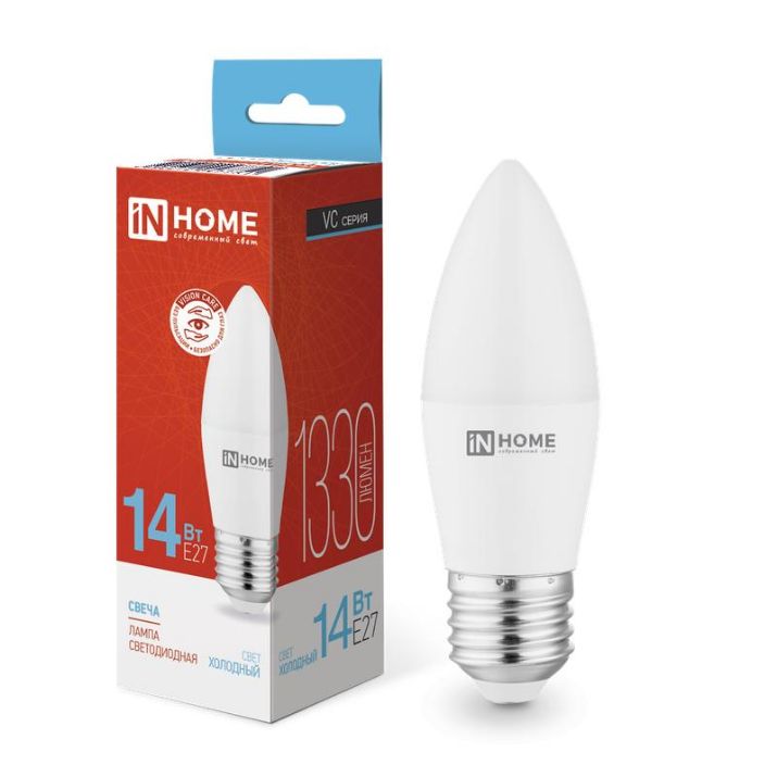 Изображение Лампа светодиодная LED-СВЕЧА-VC 14Вт E27 6500К 1330лм IN HOME 4690612047751