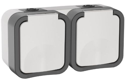 Изображение Розетка 2-м ОП TORS 16А IP55 TS222 горизонт. с заземл. с крышкой бел. IEK TS-R26-16-55-G-K41