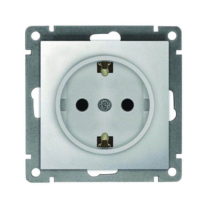Изображение Розетка 1-м СП Афина 16А IP20 с заземл. механизм серебр. Universal A0028-S