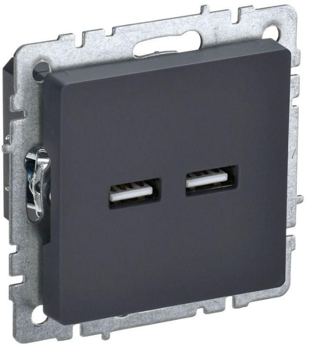 Изображение Розетка BRITE USB A+A 3.1А РЮ10-1-БрГ механизм графит IEK BR-U21-D31-K53