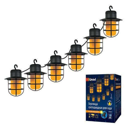 Изображение Гирлянда садовая USL-S-121/PT2500 LANTERNS солнечная батарея "Фонарики" 72 светодиода эффект пламени IP44 Uniel UL-00006558