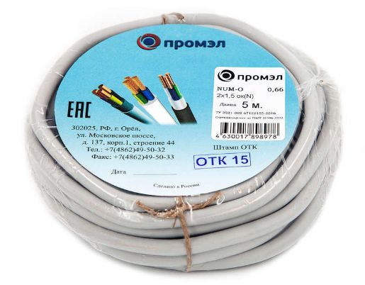 Изображение Кабель NUM-O 2х1.5 (бухта 5м) (шт) ПромЭл 13321280