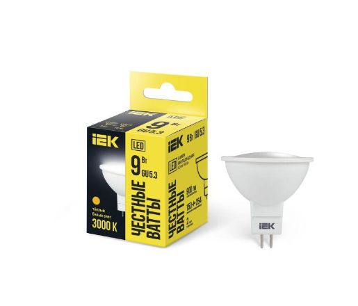 Изображение Лампа светодиодная MR16 софит 9Вт 230В 3000К GU5.3 IEK LLE-MR16-9-230-30-GU5
