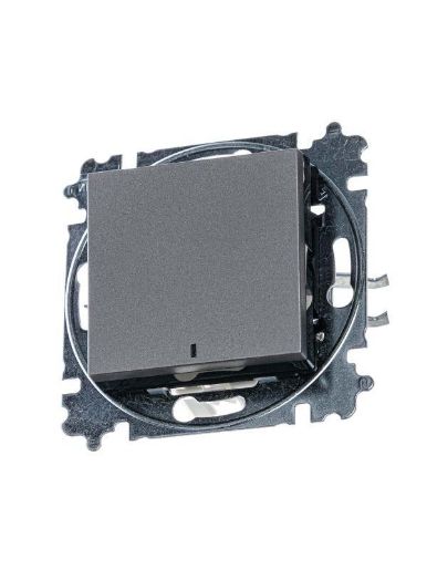Изображение Выключатель 1-кл. СП Levit IP20 с подсветкой сталь/дым. черн. ABB 2CHH590146A6069