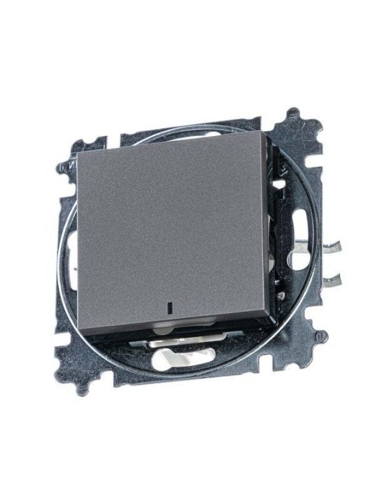 Изображение Выключатель 1-кл. СП Levit IP20 с подсветкой сталь/дым. черн. ABB 2CHH590146A6069
