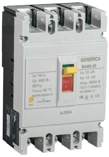 Изображение Выключатель автоматический 3п 200А 25кА ВА66-35 GENERICA SAV30-3-0200-G