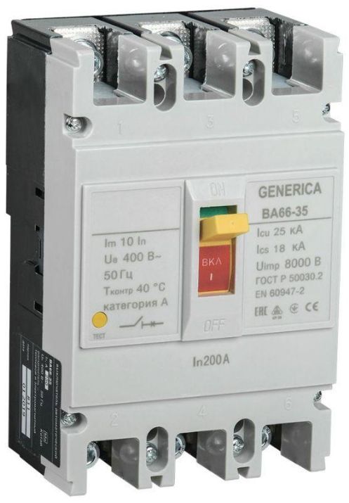 Изображение Выключатель автоматический 3п 200А 25кА ВА66-35 GENERICA SAV30-3-0200-G