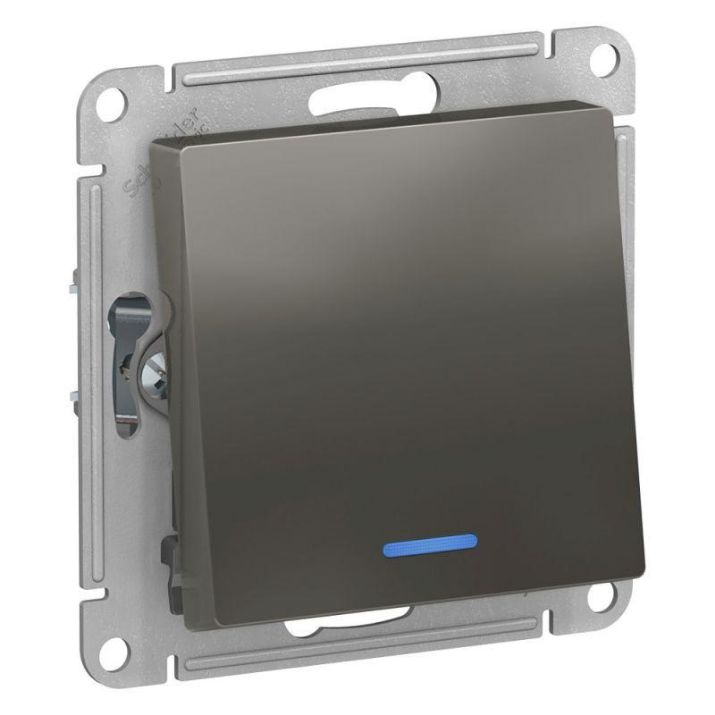 Изображение Переключатель проходной 1-кл. СП AtlasDesign 10А IP20 (сх. 6а) 10AX с подсветкой механизм сталь SE ATN000963