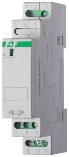Изображение Реле промежуточное PK-2P/Un (монтаж на DIN-рейке 35мм 24В AC/DC 2х8А 2P IP20) F&F EA06.001.008