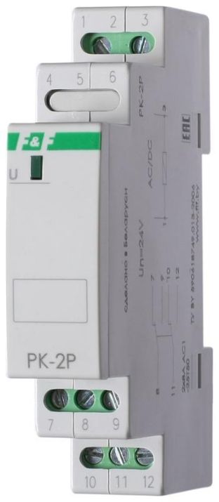 Изображение Реле промежуточное PK-2P/Un (монтаж на DIN-рейке 35мм 24В AC/DC 2х8А 2P IP20) F&F EA06.001.008
