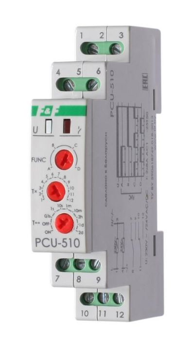 Изображение Реле времени PCU-510 2х8А 230В 2 перекл. IP20 многофункц. монтаж на DIN-рейке F&F EA02.001.009