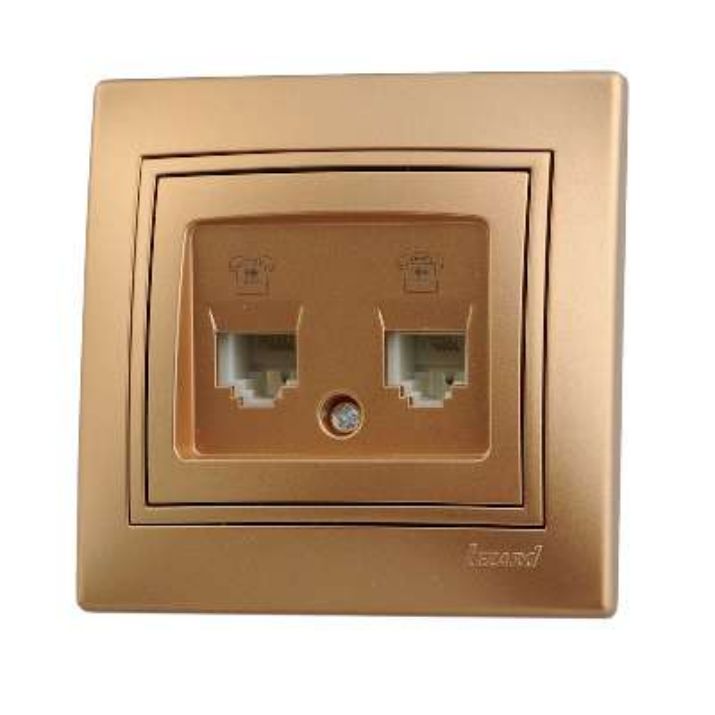 Изображение Розетка телефонная 2-м СП Mira RJ11 зол. метал. LEZARD 701-1313-138