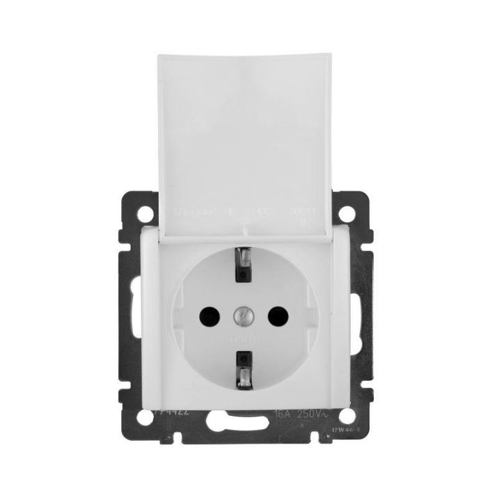 Изображение Розетка 1-м СП Valena 16А IP21 2P+E с заземл. защ. шторки с крышкой винты механизм бел. Leg 774422