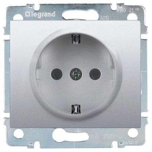 Изображение Розетка 1-м СП Galea Life 16А IP20 2P+E с заземл. защ. шторки немецк. стандарт с лицев. панелью механизм алюм. Leg 771363