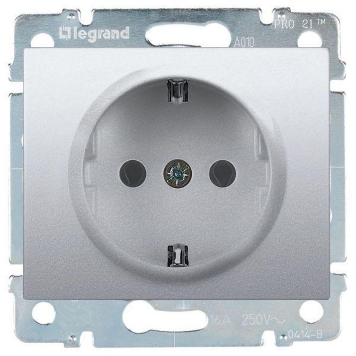 Изображение Розетка 1-м СП Galea Life 16А IP20 2P+E с заземл. защ. шторки немецк. стандарт с лицев. панелью механизм алюм. Leg 771363