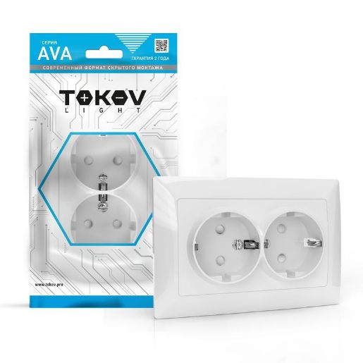 Изображение Розетка 2-м СП AVA 16А IP20 с заземл. защ. шторки в сборе бел. TOKOV LIGHT TKL-AV-R2FZSF-C01