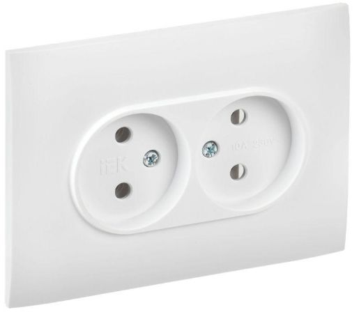Изображение Розетка 2-м SKANDY 10А без заземл. без защ. шторок в сборе SK-R10W арктич. бел. IEK SK-R20-10-K01-F