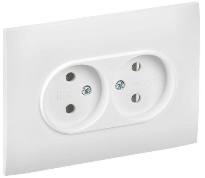 Изображение Розетка 2-м SKANDY 10А без заземл. без защ. шторок в сборе SK-R10W арктич. бел. IEK SK-R20-10-K01-F