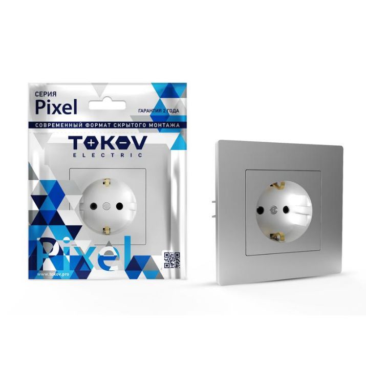 Изображение Розетка 1-м СП Pixel 16А IP20 с заземл. защ. шторки в сборе алюм. TOKOV ELECTRIC TKE-PX-R1FZSF-C03