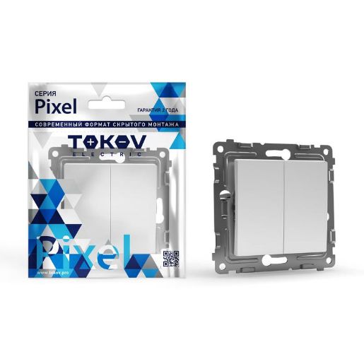 Изображение Переключатель проходной 2-кл. СП Pixel 10А IP20 механизм бел. TOKOV ELECTRIC TKE-PX-P2-C01