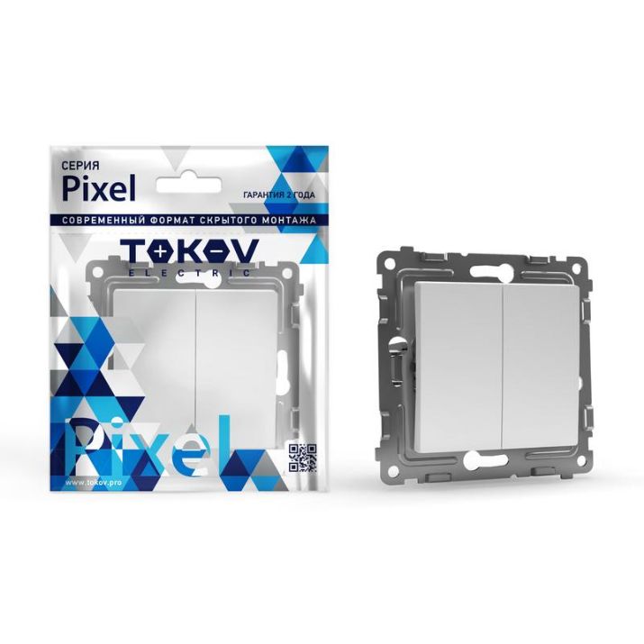 Изображение Переключатель проходной 2-кл. СП Pixel 10А IP20 механизм бел. TOKOV ELECTRIC TKE-PX-P2-C01