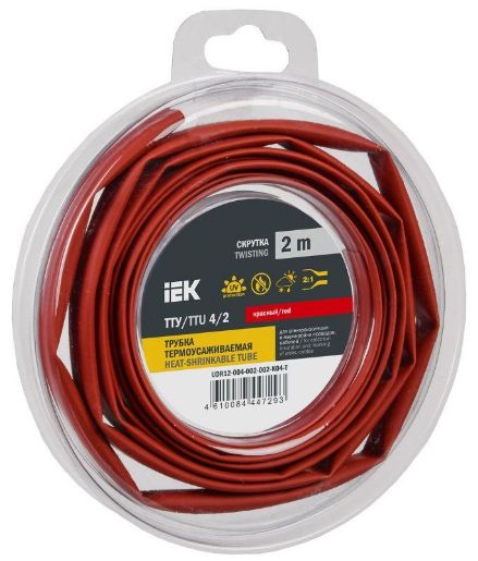 Изображение Трубка термоусадочная ТТУ нг-LS 4/2 красн. (уп.2м) IEK UDR12-004-002-002-K04-T