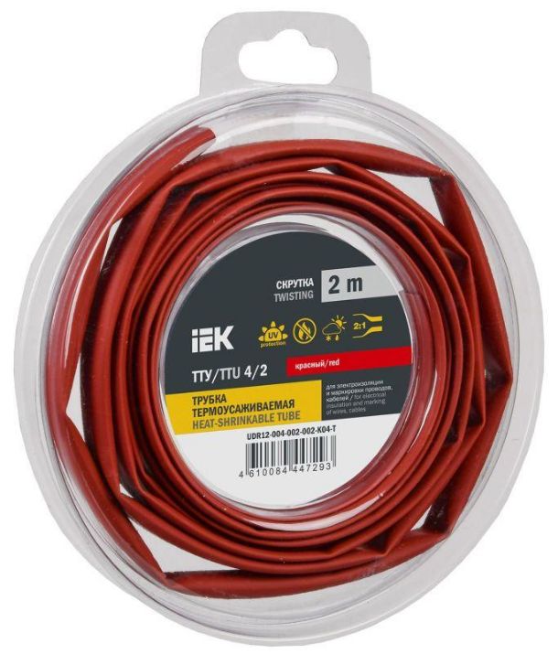 Изображение Трубка термоусадочная ТТУ нг-LS 4/2 красн. (уп.2м) IEK UDR12-004-002-002-K04-T