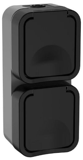 Изображение Розетка 2-м ОП TORS 16А IP55 TS132 вертик. с заземл. с крышкой графит IEK TS-R26-16-55-V-K53