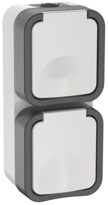 Изображение Розетка 2-м ОП TORS 16А IP55 TS232 вертик. с заземл. с крышкой бел. IEK TS-R26-16-55-V-K41