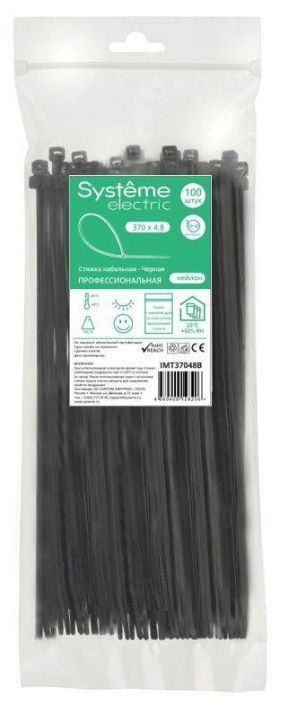 Изображение Стяжка кабельная 370х4.8 черн. (уп.100шт) SE IMT37048B