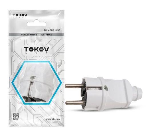 Изображение Вилка прямая 16А 250В с заземл. бел. TOKOV ELECTRIC TKL-PLZ-C01