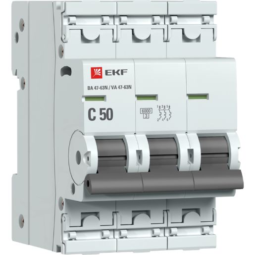Изображение Выключатель автоматический 3п C 50А 6кА ВА 47-63N PROxima EKF M636350C