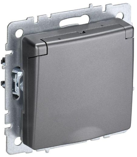 Изображение Розетка BRITE РСбш10-3-БрС 16А IP20 с заземл. защ. шторки с крышкой механизм сталь IEK BR-R16-16-K46