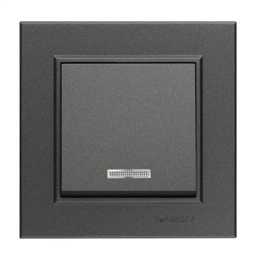 Изображение Выключатель 1-кл. СП Karea 10А IP20 дым. металлик с подсветкой Makel 56050021