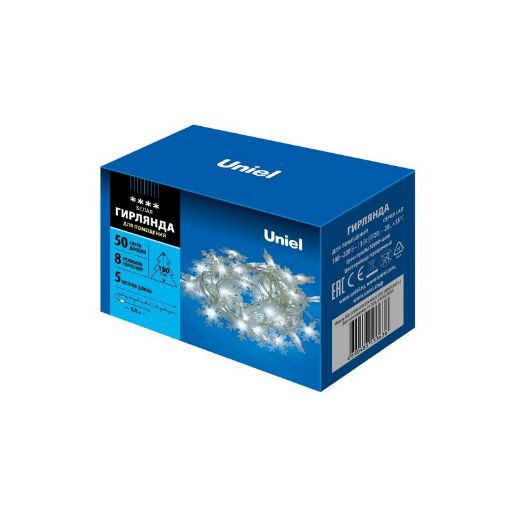 Изображение Гирлянда LED "Снежинки-2" ULD-S0500-050/DTA WHITE IP20 SNOWFLAKES-2 5м 50 диодов бел. свет провод прозр. Uniel UL-00007196