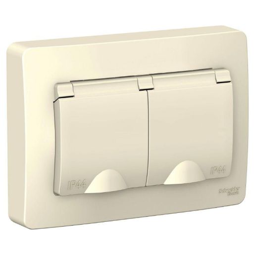 Изображение Розетка 2-м СП Blanca 16А IP44 250В с заземл. защ. шторки с крышкой молоч. SE BLNRS441122