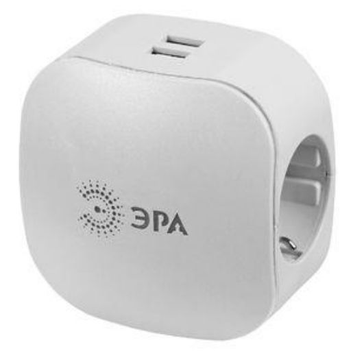 Изображение Разветвитель 3-м с заземл. 16А IP20 SP-3e-USB-2A 220В + 2хUSB 2000мА защ. шторки бел. Эра Б0015243