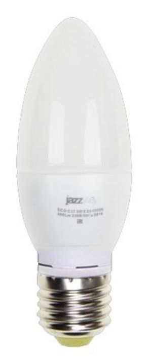 Изображение Лампа светодиодная PLED-ECO 5Вт C37 свеча 3000К тепл. бел. E27 400лм 230В JazzWay 2855312A