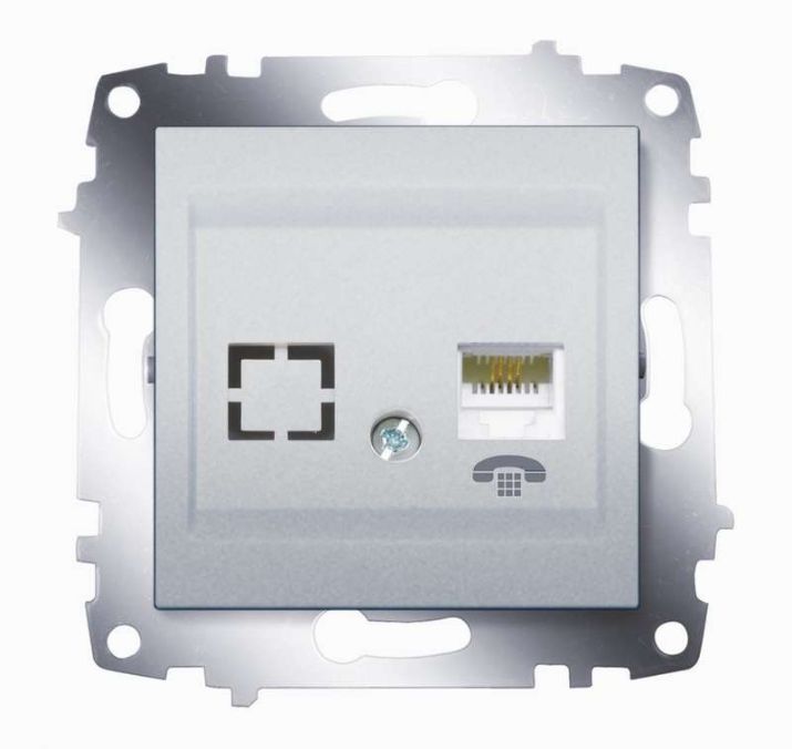Изображение Розетка телефонная 2-м Cosmo RJ11 + гнездо механизм алюм. ABB 619-011000-221