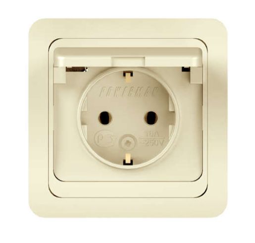 Изображение Розетка 1-м СП Classic 16А IP20 с заземл. с крышкой крем. POWERMAN 1156518