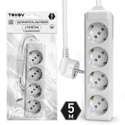 Изображение Удлинитель 4х5м с заземл. 10А 3х1.5 TOKOV LIGHT TKL-C01-BU4-5-1.5-Z