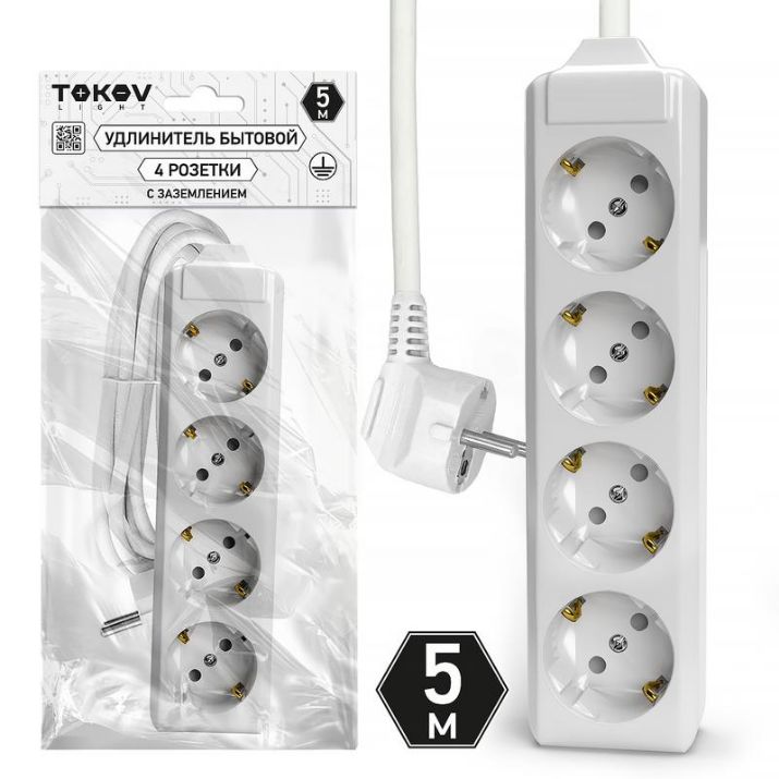 Изображение Удлинитель 4х5м с заземл. 10А 3х1.5 TOKOV LIGHT TKL-C01-BU4-5-1.5-Z