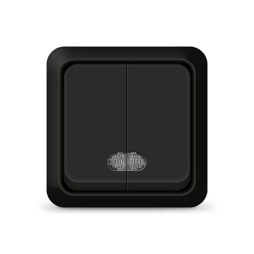 Изображение Выключатель 2-кл. ОП Олимп 10А IP20 с подсветкой черн. Universal 2214