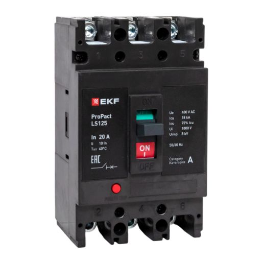 Изображение Выключатель автоматический 3п 20А 18кА LS125 ProPact EKF mccb-125-18-3-20-ls