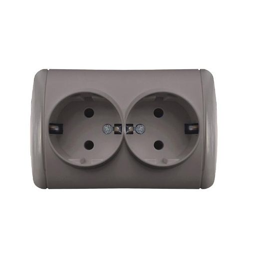 Изображение Розетка 2-м ОП Клио 16А IP44 с заземл. сер. UNIVersal К2231-Gr