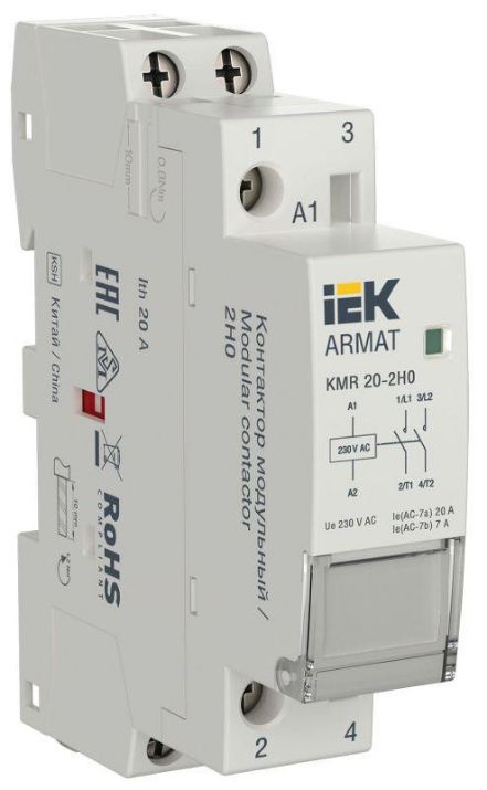 Изображение Контактор модульный KMR 20А 230В AC 2НО ARMAT IEK AR-KMR10-020-20-230