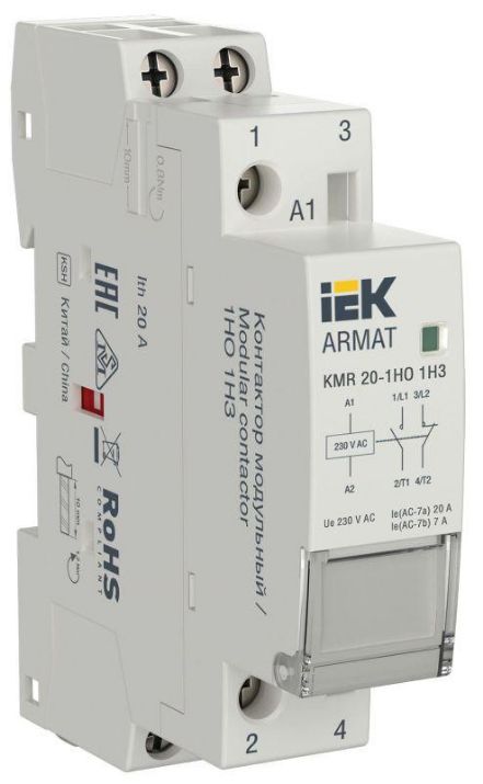 Изображение Контактор модульный KMR 20А 230В AC 1НО 1НЗ ARMAT IEK AR-KMR10-020-11-230